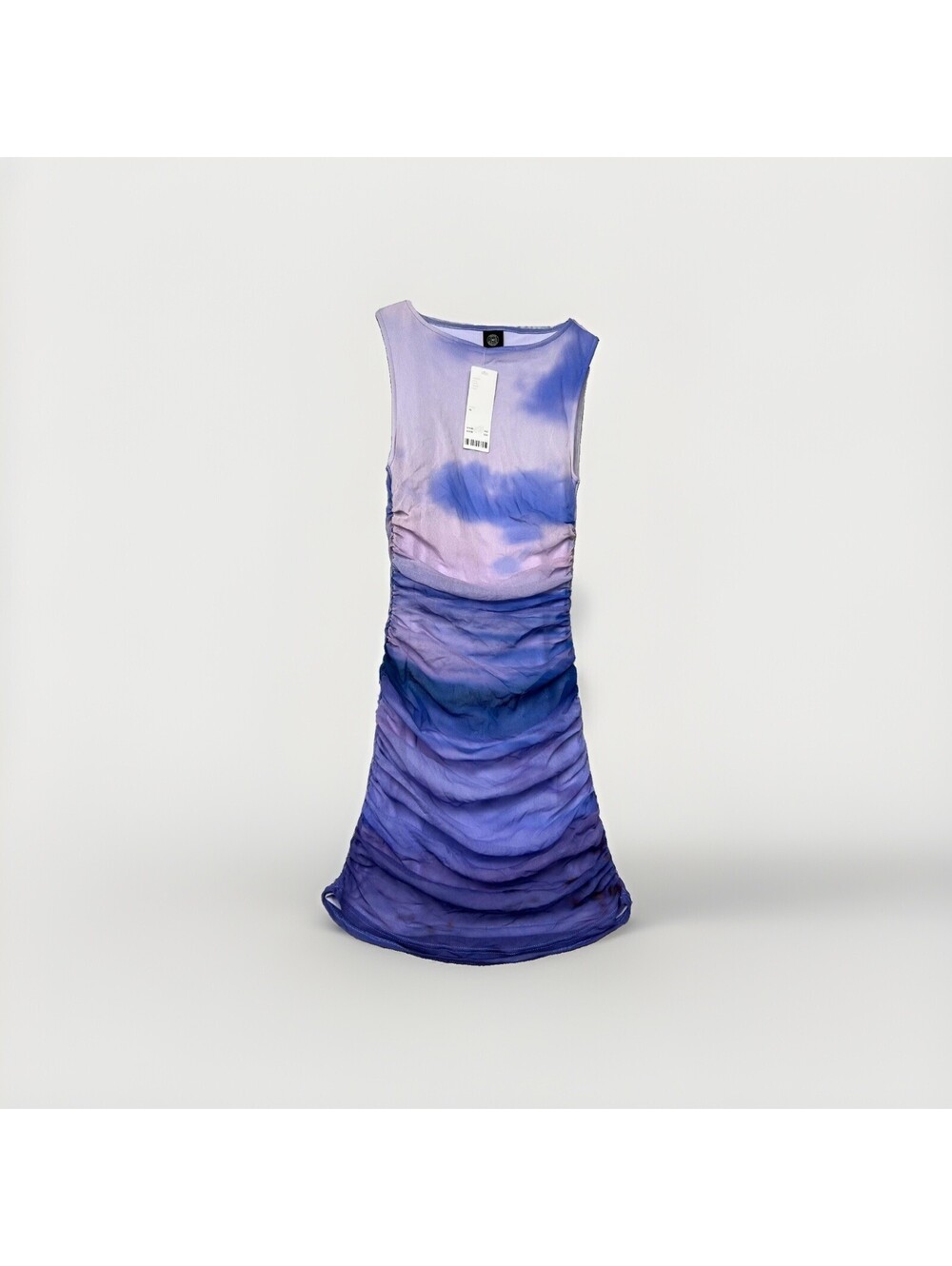 Urban Outfitters Austin Mesh Mini Dress XS Purple Scene Watercolor Ruched Bodyco
